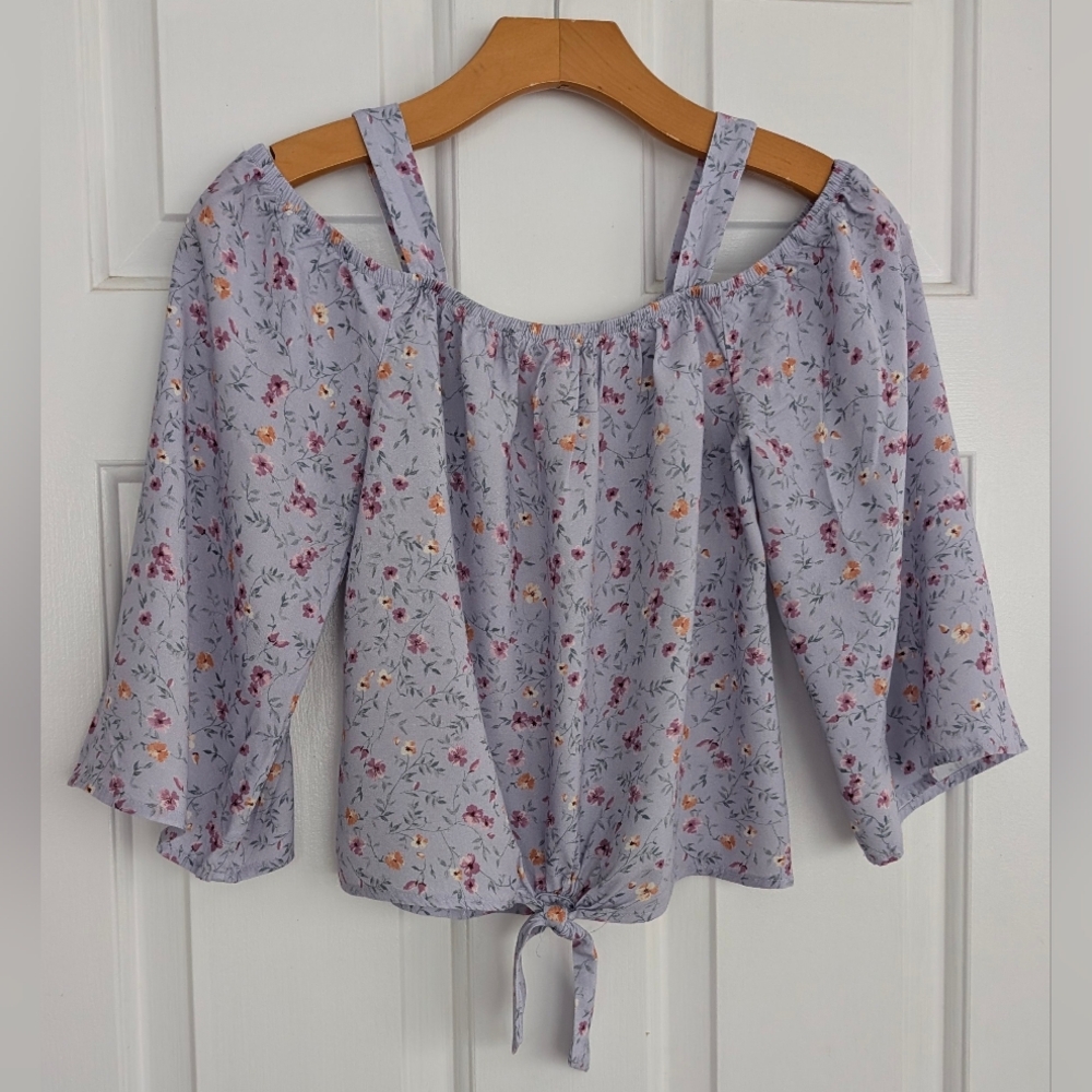 Love & Whimsy Floral Cold Shoulder Girls Top